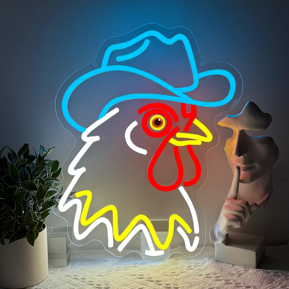 Photo 1 of ***DOES NOT WORK ***Cowboy Neon Sign,Rooster Dimmable LED Light Signs for Wall Art Decor,Chicken Backdrop for Bar Bedroom Club Party Man Cave Game Room,Western Gift for Men Boys Teen USB Powered?14.8"*11.8"?