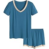 Latuza Women's V-neck Sleepwear Short Sleeve Pajama Set