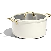 CAROTE 6QT Full Clad Tri Ply Stainless Steel Stock Pot with Lid, Kitchen Stockpot Soup Pot, Outer Ceramic Layer, Even Heating, All Stoves Compatible, Oven & Dishwasher Safe, Stay Cool Handle, White