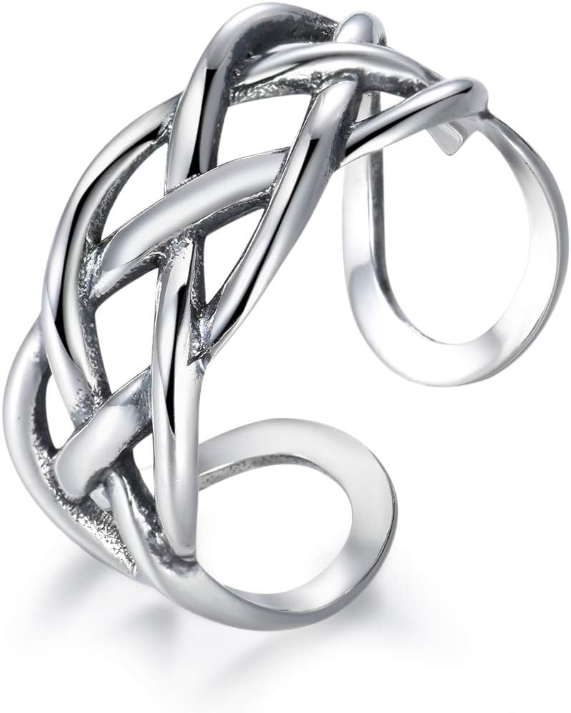 S925 Stamped Sterling Silver Adjustable Finger Ring Celtic Knot Open Thumb Ring