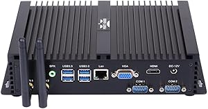Partaker Fanless Industrial Computer,Mini PC with Intel Celeron 1007U, 4GB Ram 64GB SSD, 2xCOM RS232, 7xUSB 2.0, HD Port, VGA, Wi-Fi, Aluminum Alloy Chassis, Windows 10 Pro