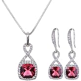 AMYJANE Crystal Jewelry Set for Women - Sterling Silver Square Cubic Zirconia CZ Bridal Pendant Necklace Earrings Set for Wedding Bride Bridesmaids Birthstone Fashion Jewelry Set