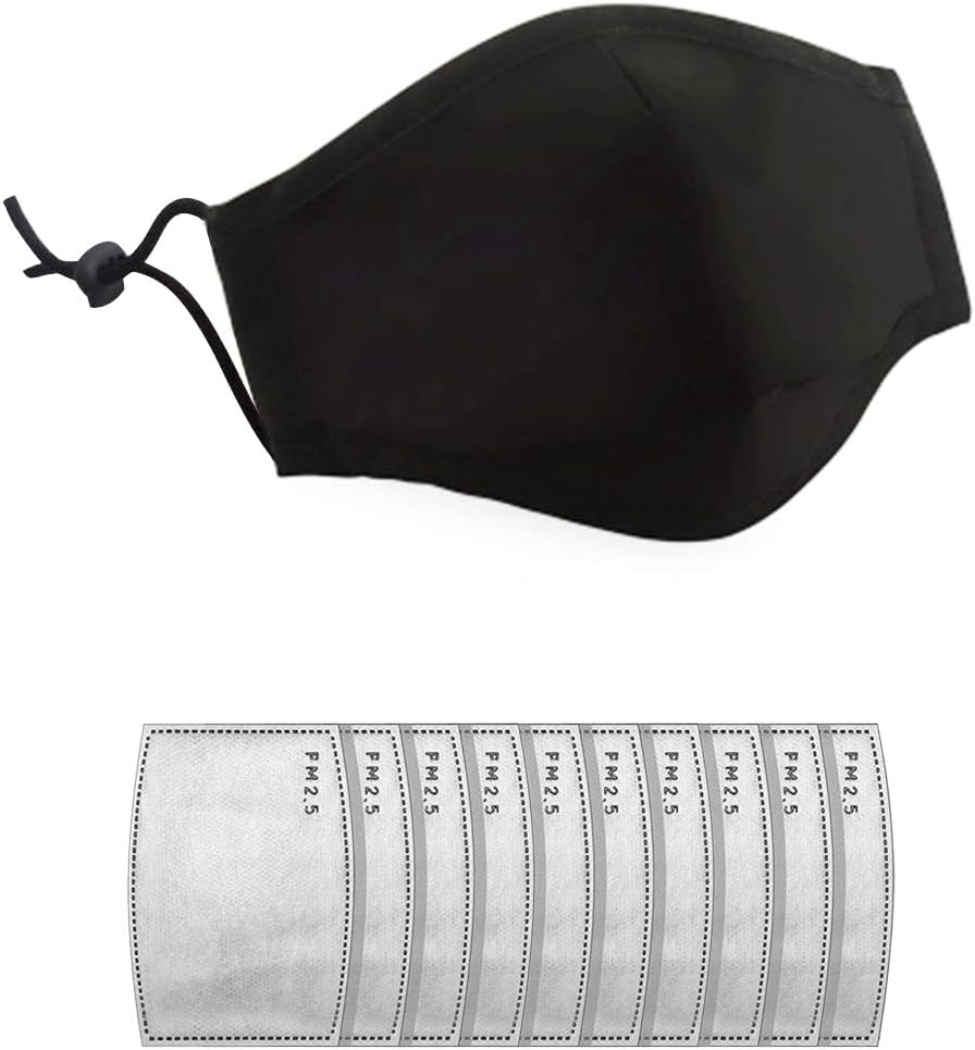 PM2.5 Face Protector – Cotton, Washable, Reusable Cloth Face Protector Include Face Protector Filter Replacement Set– Protection from Dust, Pollen, Pet Dander, Other Airborne Irritants (1pcs+10pcs)