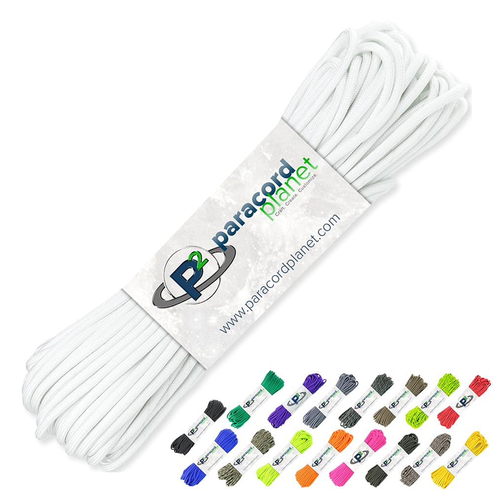 Paracord Planet 100' Hanks Parachute 550 Cord Type III 7 Strand Paracord Top 40 Most Popular Colors (White)