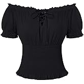 Scarlet Darkness Peasant Blouse for Women Off Shoulder Puff Sleeve Smocked Waist Summer Tops