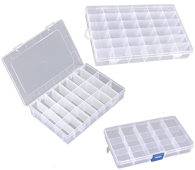 Bulfyss Jewellery Case Organiser with Adjustable Dividers 15/24/36 Grid, Transparent(Pack of 3)