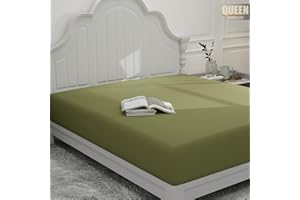 OMAIGAR Queen Fitted Sheet Sage Green, Single Hotel Luxury Bed Fitted Sheet Only Deep Pocket Soft Breathable Comfy Easy Fit Wrinkle Free(Fitted Sheet, Queen, Sage Green)