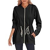 Fisoew Women's Zip Up Hoodie Sweatshirts Oversized Long Sleeve Casual Drawstring Waist Side Slit Tunic Tops