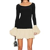 Volemo Women's 2025 Fall Dress Sexy Crew Neck Puffy Long Sleeve Bubble Party Club Bodycon Mini Dresses