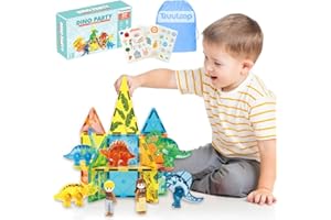 TRUULOOP Dino Party Animal Magnetic Tiles, Dinosaur Magnet Toys for Kids Ages 3+, STEM Toys Building Blocks, Magnetic Blocks Construction Building Toys, Magnetic Toys, Kids Games, Birthday Xmas Gifts