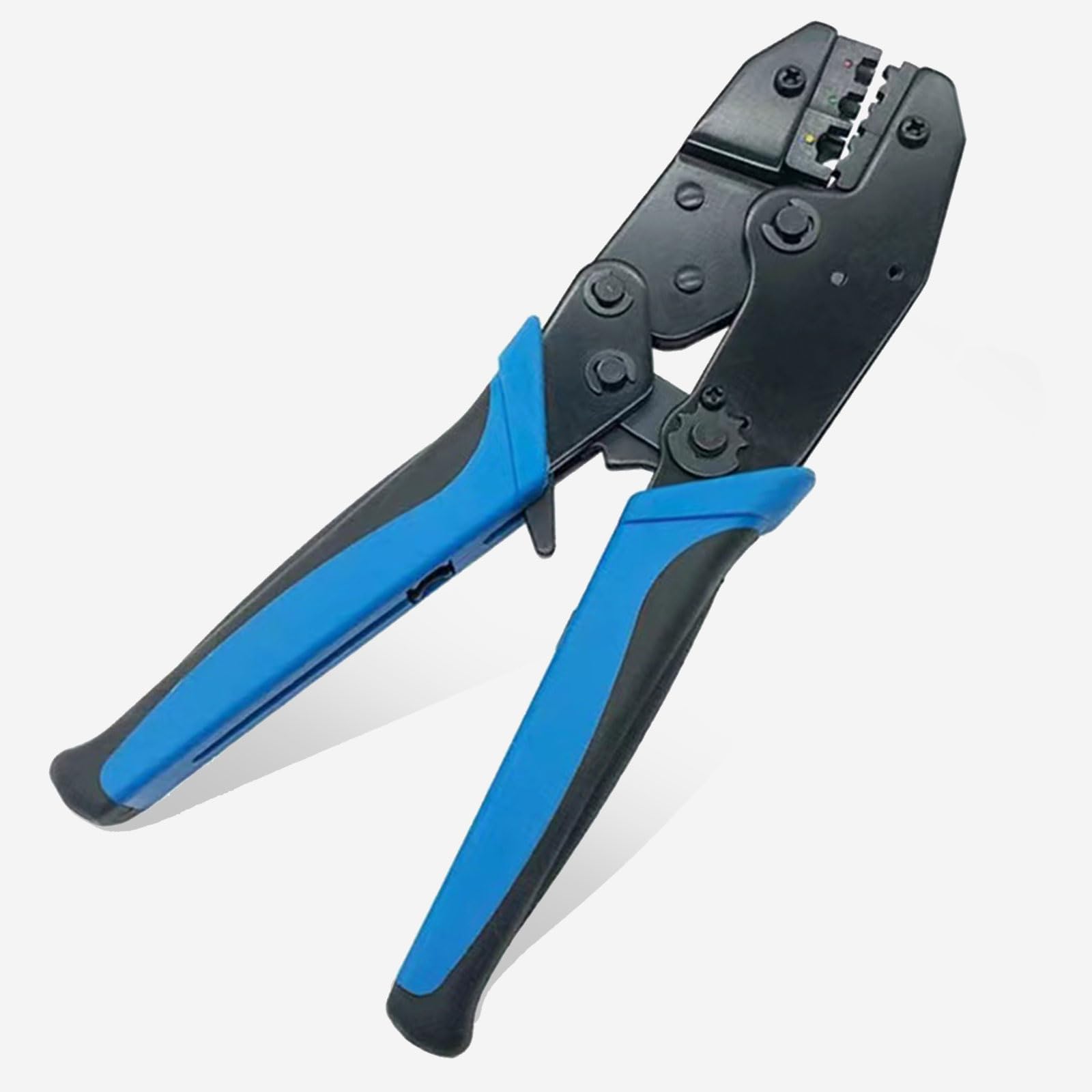 YB-114 Blue and Black Ratchet Crimping Plier Length 22.5cm/8.85 inch, Terminal Crimper AWG 22-10 (0.5-1mm²) (1.5-2.5mm²) (4-6mm²), Colour Coding Insulated Wire Terminal Professional Crimping Tool