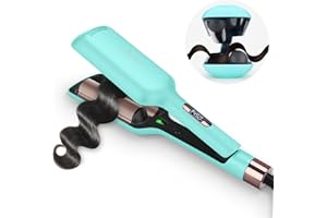 Aima Beauty 32mm 2 Barrel Curling Iron, Mermaid Hair Waver, Anti-Scald Hair Curling Iron, Negative Ionic Emitter, Lock Hair Moisture, Short/Medium/Long Hair, Light Green