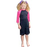 Girls' Swim Dress with UPF 50+ Sun Protection, 3/4 Sleeve Performance Active Bathing Suit Dress, Modest Swimwear for Girls
