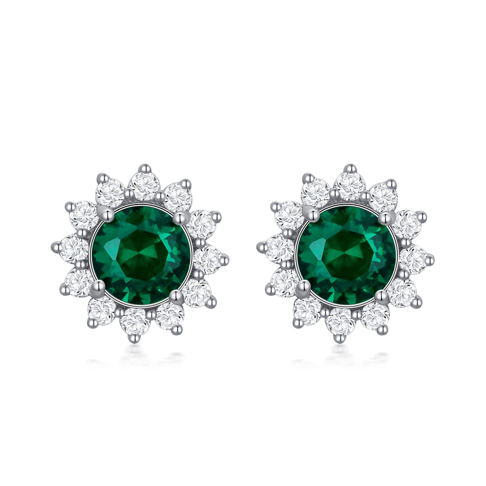 SISGEM s925 Silver Emerald Stud Earrings, 925 Sterling Silver Emerald Green Birthstone Earrings with 5A Cubic Zirconia, for Women Girls Ladies Mum Sisters