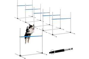 Halloscume 6 Pcs Dog Agility Training Equipments Dog Agility Jumps Hurdles Adjustable Jumps Hurdles Pet Jump Bars with Bag and Whistle for Indoor Outdoor Dogs Pet Jump Course Game(Blue and White)