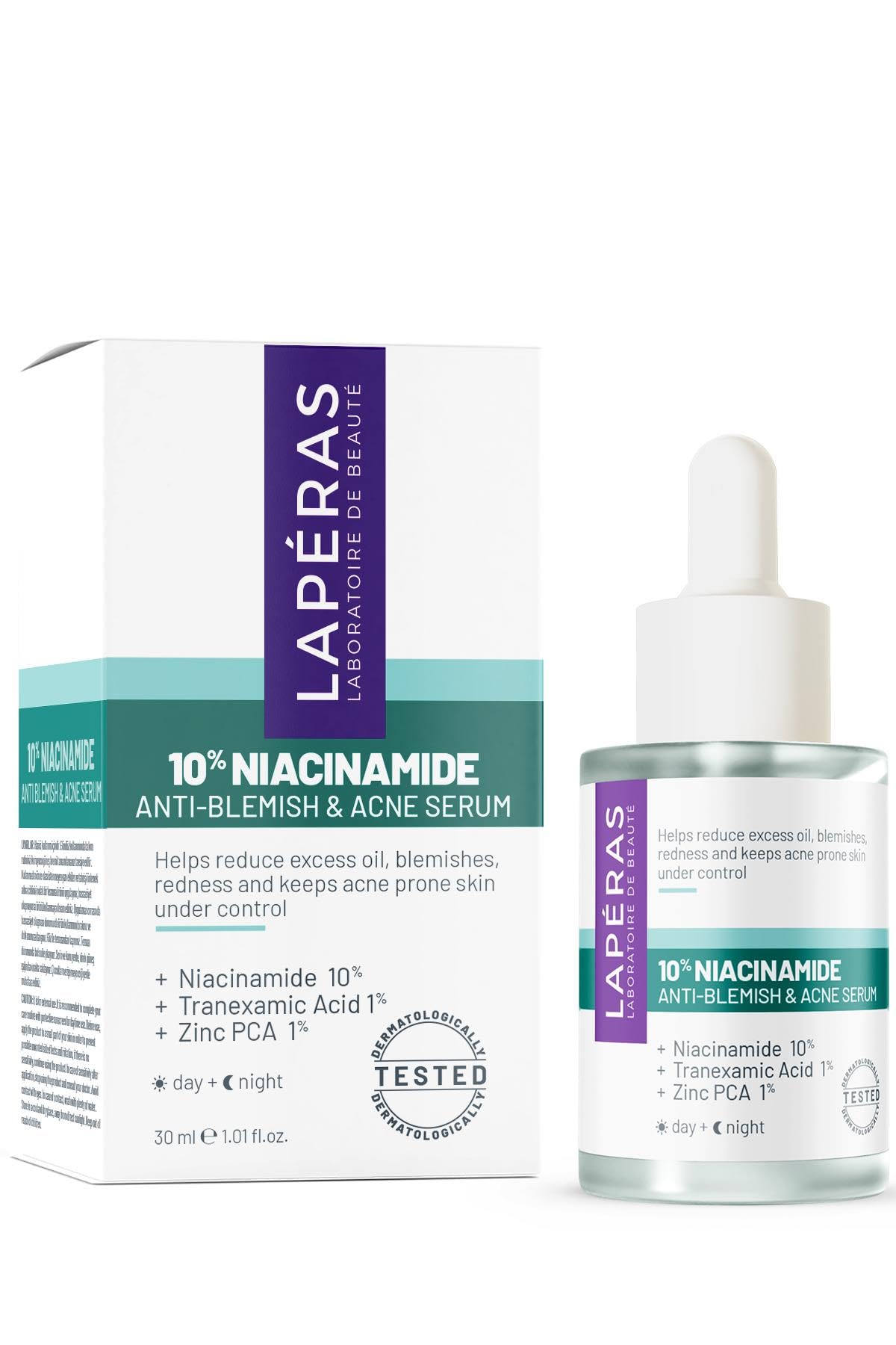 Lapéras 10% Niacinamide%1 Tranexamic Acid%1 Zinc Pca Anti-Blemish Acne Serum, Pore Tightening Sebum Balancing Redness Reducing Fragrance Free Paraben Free and Non-Comedogenic, 30 ml