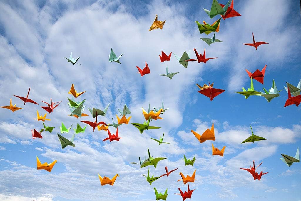 RayLineDo® 100PCS DIY Handmade Multicolor Paper Crane Origami Paper with 70M Crystal String, green - Image 5