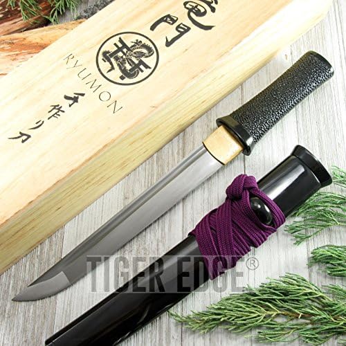 DAMASCUS SAMURAI SHORT SWORD Ryumon 14" Small Black Japanese Ninja Katana RY3204