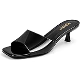 AprCoco Women Kitten Heels Sandals Low Heels Square Open Toe One Band Slip-On Heeled Mules Comfortable Dressy Vacation Sandals