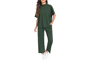 PrinStory Womens 2 Piece Lounge Sets Casual Outfits Pullover Top and Wide Leg Pants Matching Sets Loungewear Tracksuits