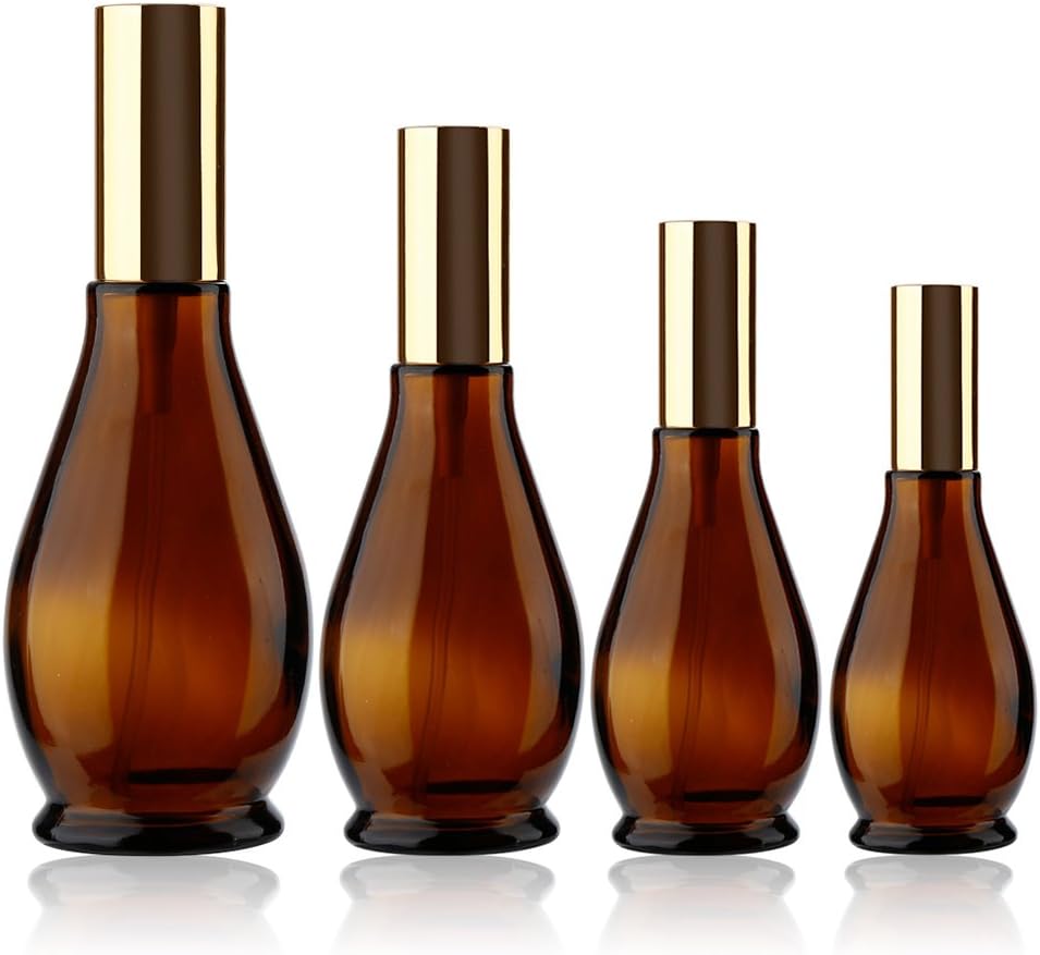 YUTALOW 4 Pcs Empty Amber Spray Bottle, 4oz Portable Spraying Refillable Container, Glass Spray Bottle for Perfume,Essential Oils, Cleaning Products and Aromatherapy