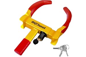 AV Steel Universal Wheel Lock Clamp Heavy Duty Trailer Wheel Lock, Adjustable Car Tire Anti Theft Lock for Trailer Tire Lock with 3 Keys for Car, ATV, SUV, RV, Motorcycle, Golf Cart, and Boat