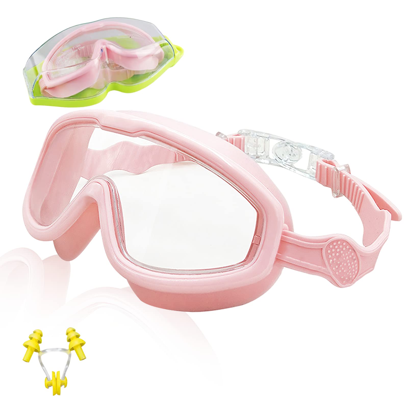 ProChosen Kids Swimming Goggles, Swimming Goggles for Kids Children Teens Age 3-15 Waterproof Anti-Fog UV Protection No Leaking, Boys Girls Swimming Goggles Kids 6-14 with Nose Clip & Earplugs(Pink)