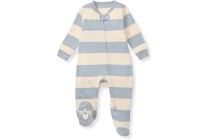 Burt's Bees Baby Boys' Organic Cotton, Sleep and Play Footed Pajamas | Easy Zip Front One-Piece PJs with Non-Slip Bee Grips,