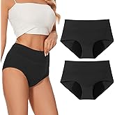 Molasus Heavy Flow Period Underwear for Women Overnight Incontinence Protective Leakproof Menstrual Briefs Ladies High Absorbency Cotton Panties 2 Pack,Medium,Black