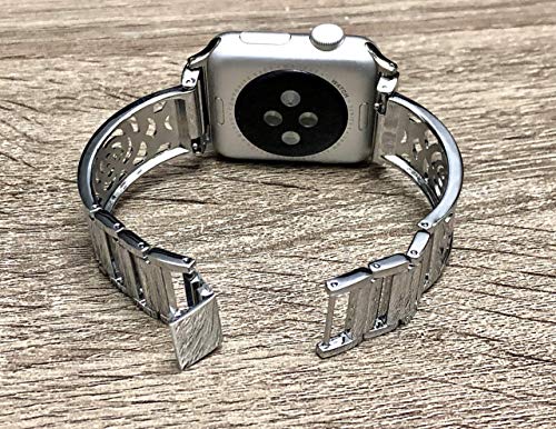 Shiny Silver Bracelet For Apple Watch Band Women 38mm 40mm Flowers Design Bangle iWatch Band Bangle Adjustable Size iWatch Feminine Jewelry Bracelet Elegant Apple Watch Wristband