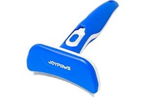 JOYPAWS Upgraded Pet Self Cleaning Curved Deshedding Tool, Effectively Reduces Shedding by Up to 95%, Professional Grooming Brush for Small or Medium Dogs and Cats Blue M