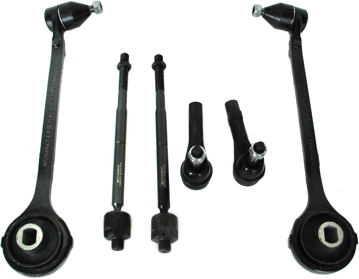 MOTORMAN 6 pc Front Suspension Set - Control Arm, Inner and Outer Tie Rod End