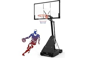 PIZZELLO Basketball Hoop Goal Outdoor 44/52 Inch Shatterproof PC Backboard, 4.36-10FT Stepless Adjustable Height, Portable Basketball Hoop for Kids/Teens/Adults in Backyard, Driveway and Indoor