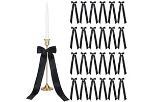CRAFTYMELODY 24Pcs Polyester Bowknot Ornaments Candlestick Bows Decor 35x10x0.9cm Hanging Bows Self Adhesive Ornament Accesso