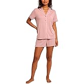 Nicole Miller New York Women's Pajamas 2 Piece Soft Ribbed Button Down PJ Short Set