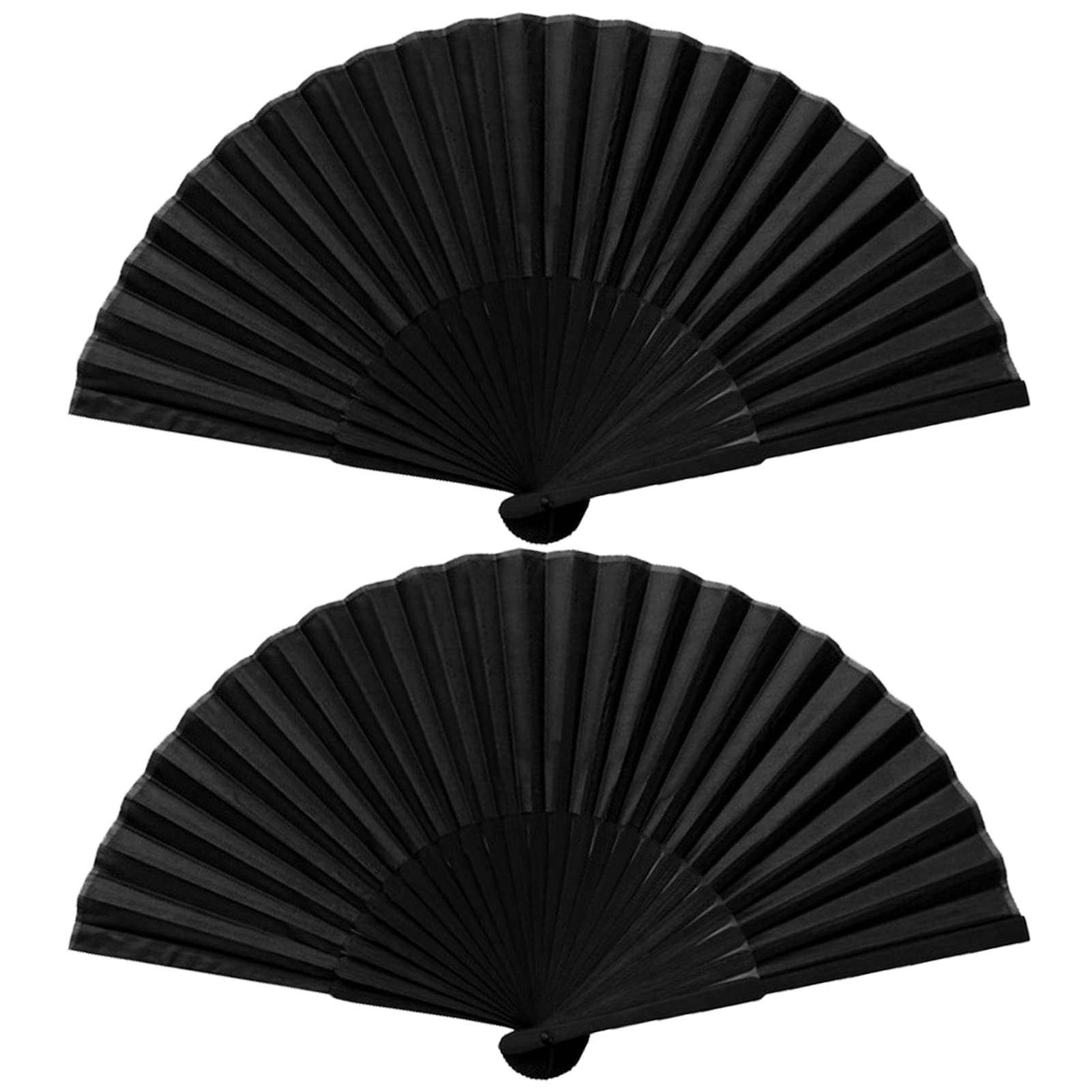 Karjiaja Black Folding Hand Fan - Chinese Bamboo Silk Fabric Handheld Fan for Women