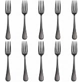 DEVICO 10-Piece Black Dinner Forks, 8 Inches Salad Forks Stainless Steel | Top Food Grade Metal Forks, Heavy Duty Silverware Forks Only, Reusable Fork Set for Home Kitchen Restaurant, Mirror Polished