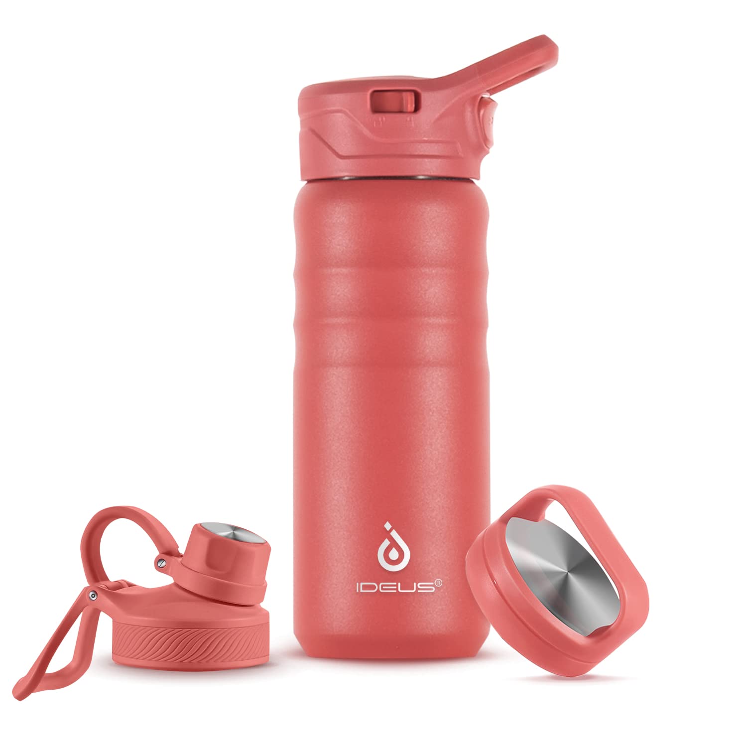 IDEUS Vacuum Insulated Water Bottle 540ml/18oz, Leak-Proof Stainless Steel Water Bottle, Double Wall Flask, Metal Sports Canteen with 2 Lids