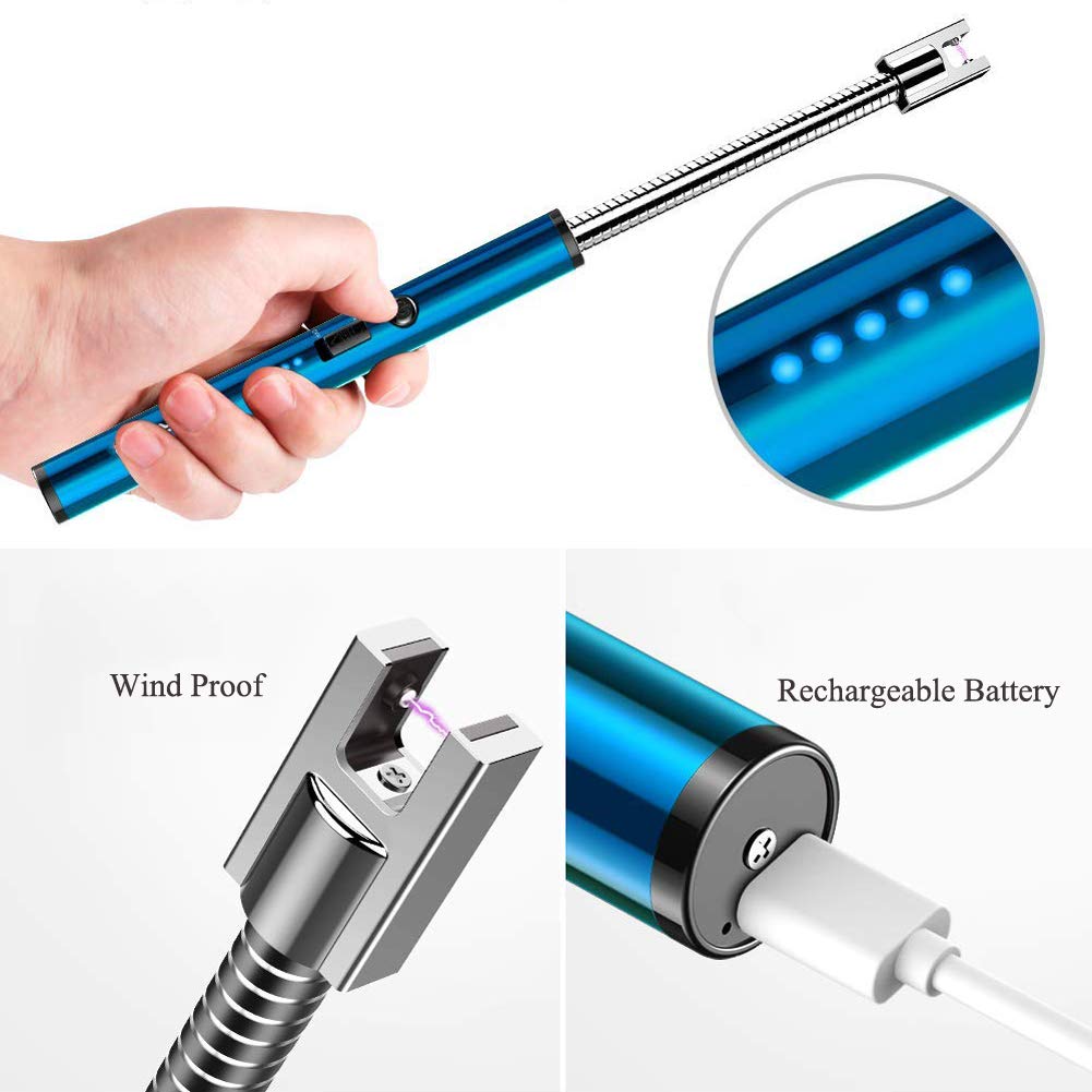 Candle Lighter, VEKSUN USB Rechargeable Lighter,Electric Arc Lighter Long Flexible Flameless for Candles,Camping,Grill,Stove,BBQ（Blue）