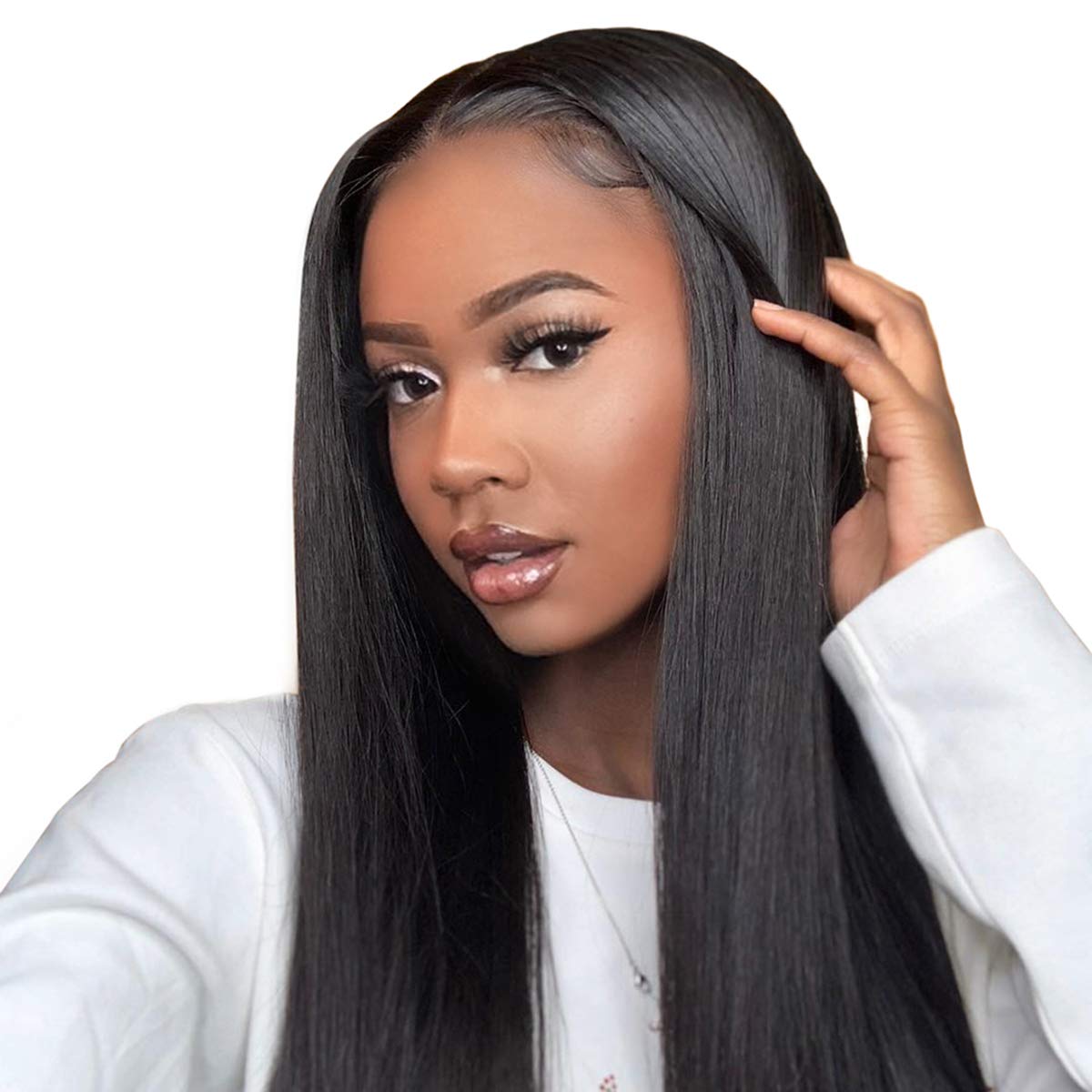 22 inch Human Hair Wig 100% Unprocessed Virgin Hair Pre Plucked Hd Remy Lace Front Wigs For Women 13x4x1 Straight Wigs T Part High Density Black Natural Unprocessed Remy Wigs