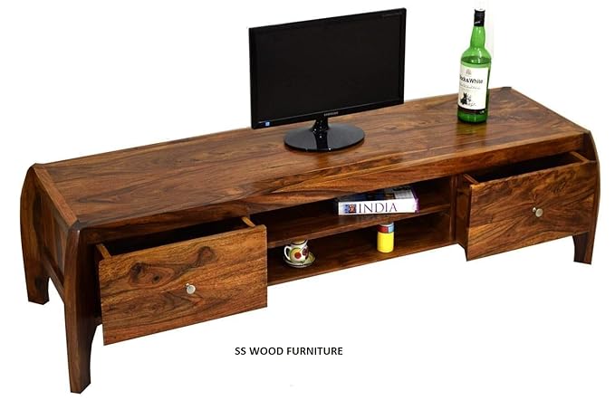 SS WOOD Furniture Solid Wood TV Entertainment Unit (Natural Teak Finish)