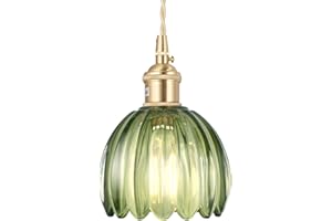 Shenmoyl Mini Pendant Light with Green Tulip Glass Lmapshade, Brass Vintage Pendant Light Adjustable Hanging Light for Kitchen Island Dining Room Hallway