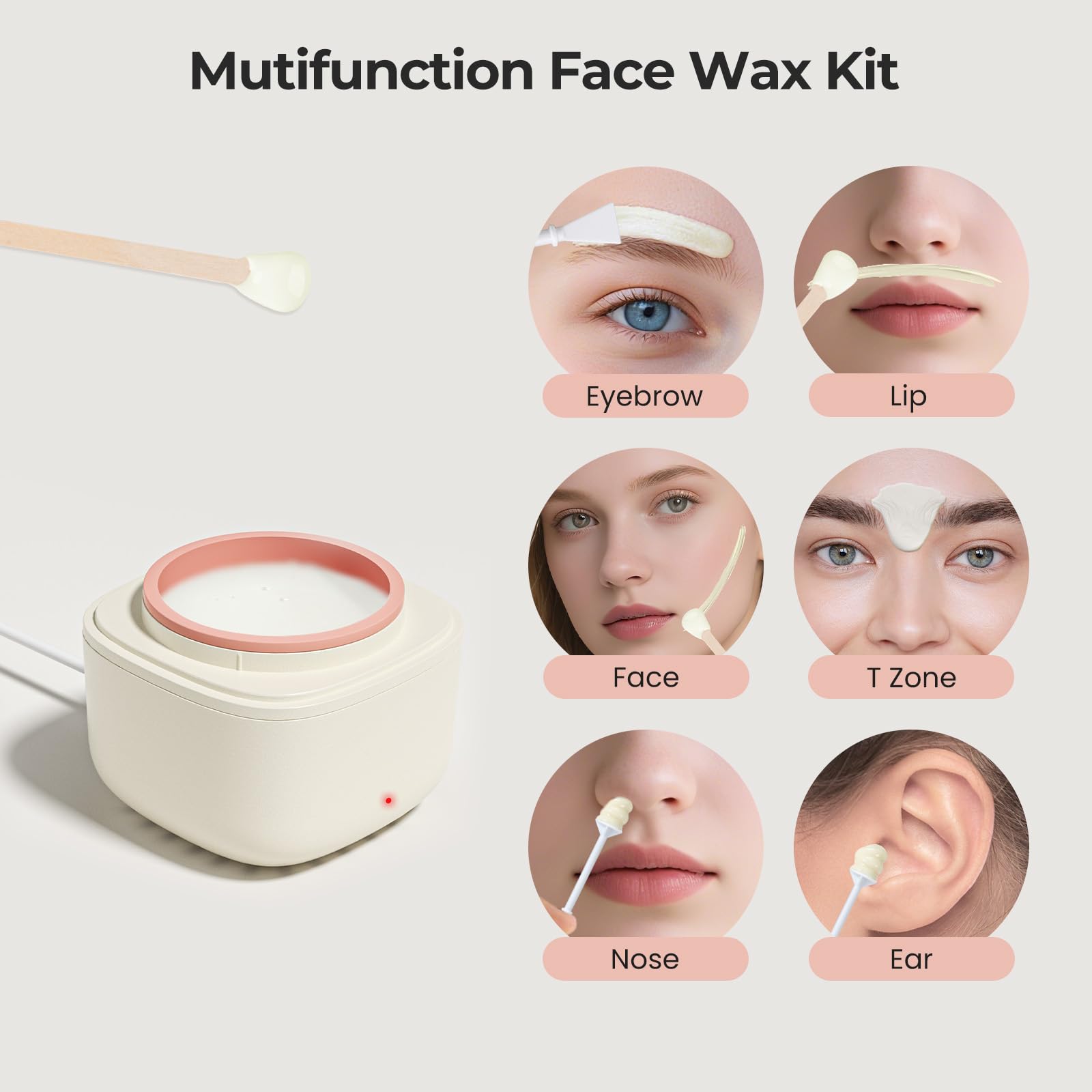 AUZEAL Eyebrow Waxing Kit for Women, Face Lip Nose Wax Hair Removal, 26 Eyebrow Waxing Sticks, 100g Wax Beads, USB Fast Heat, Smart Constant Temp, Mini Travel or Home Use