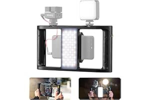 ZENIKO MR11 Smartphone Video Rig with Light, Built-in Battery Wireless Charging, Cold Shoe, ARRI Hole, 1/4" Hole, Remote Control, Rotatable Clamp, All-in-one Phone Vlogging Cage Video Stabilizer Grip
