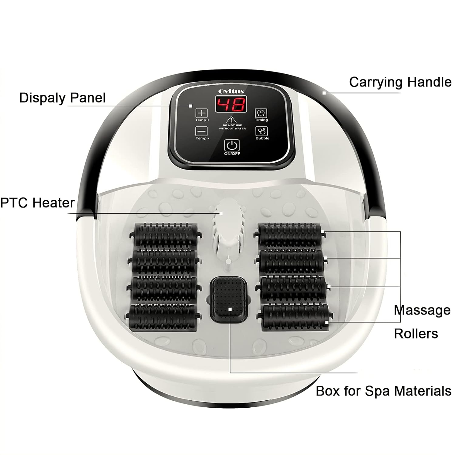 Foot Spa Bath Massager with Heat Bubbles, 8 Removable Massage Rollers, Time & Temprature Control, Pedicure Foot Soak for Tired Feet Stress Relief Home Use, Large Size for Soaking Feet: Beauty