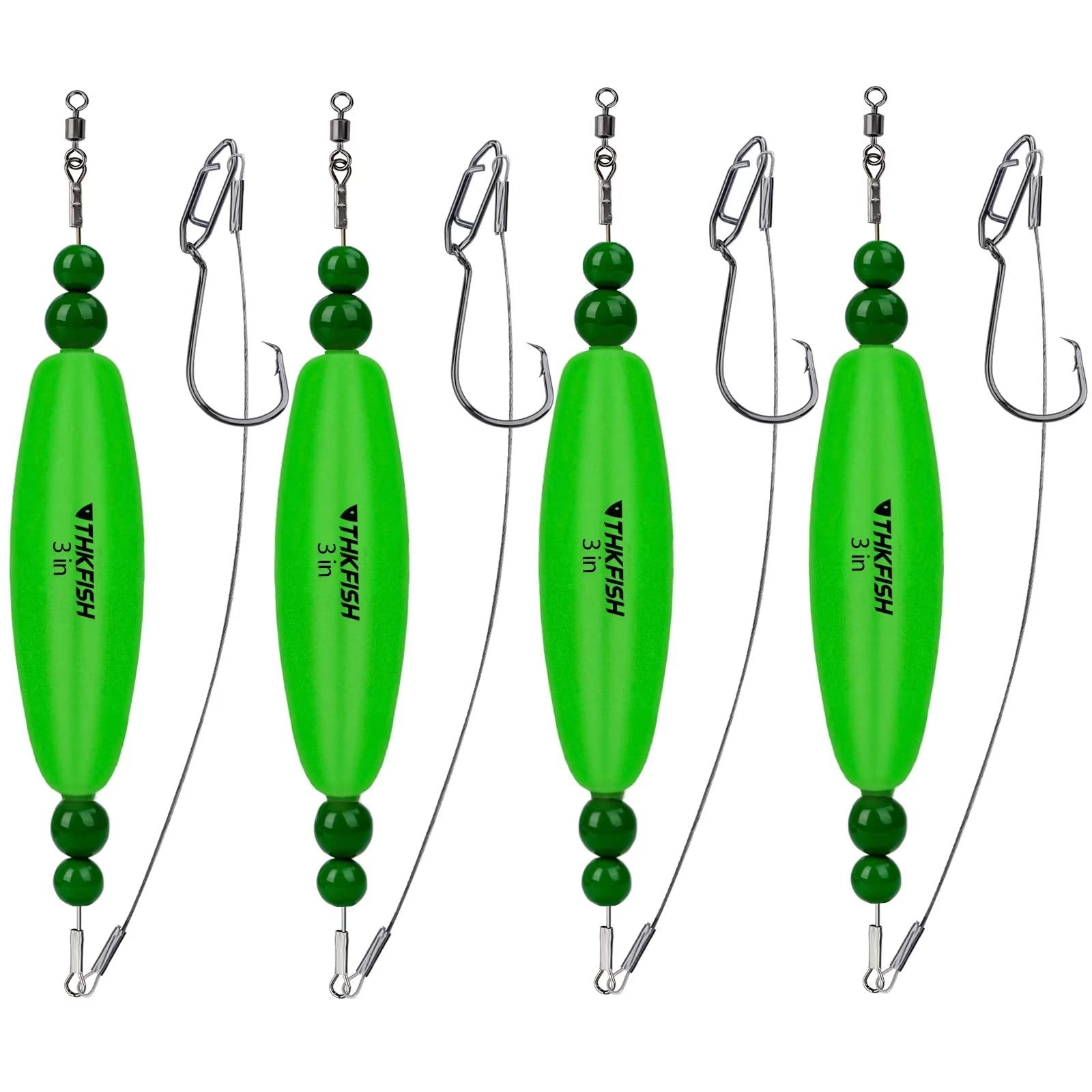 THKFISH Fishing Bobbers Catfish Float Rigs Santee Rig for Catfishing Tackle Rattling Cork EVA Foam Peg Floats Bait Rigs 4PCS 3in GREEN