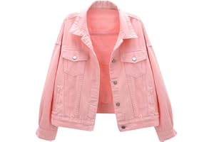 LifeShe Women's Basic Button Down Denim Jean Jacket Coat