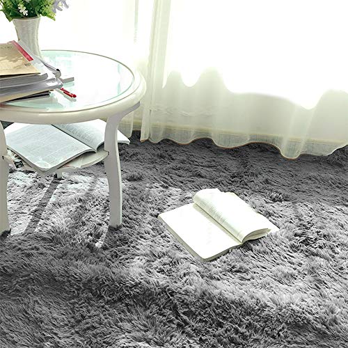 bedee Super Soft Living Room Rug, Large fluffy Area Rug Anti-Skid Faux Fur Rug Modern Shaggy Carpet for Bedroom with 8 pcs Anti-slip Rug Gripper (Grey, 120x160cm)