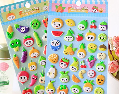 4 Sheets Cute Lovely Puffy DIY Decorative Adhesive Sticker Tape/Kids Craft Scrapbooking Sticker Set for Diary, Album (Vegetables+Fruits-1) - Thumbnail 4