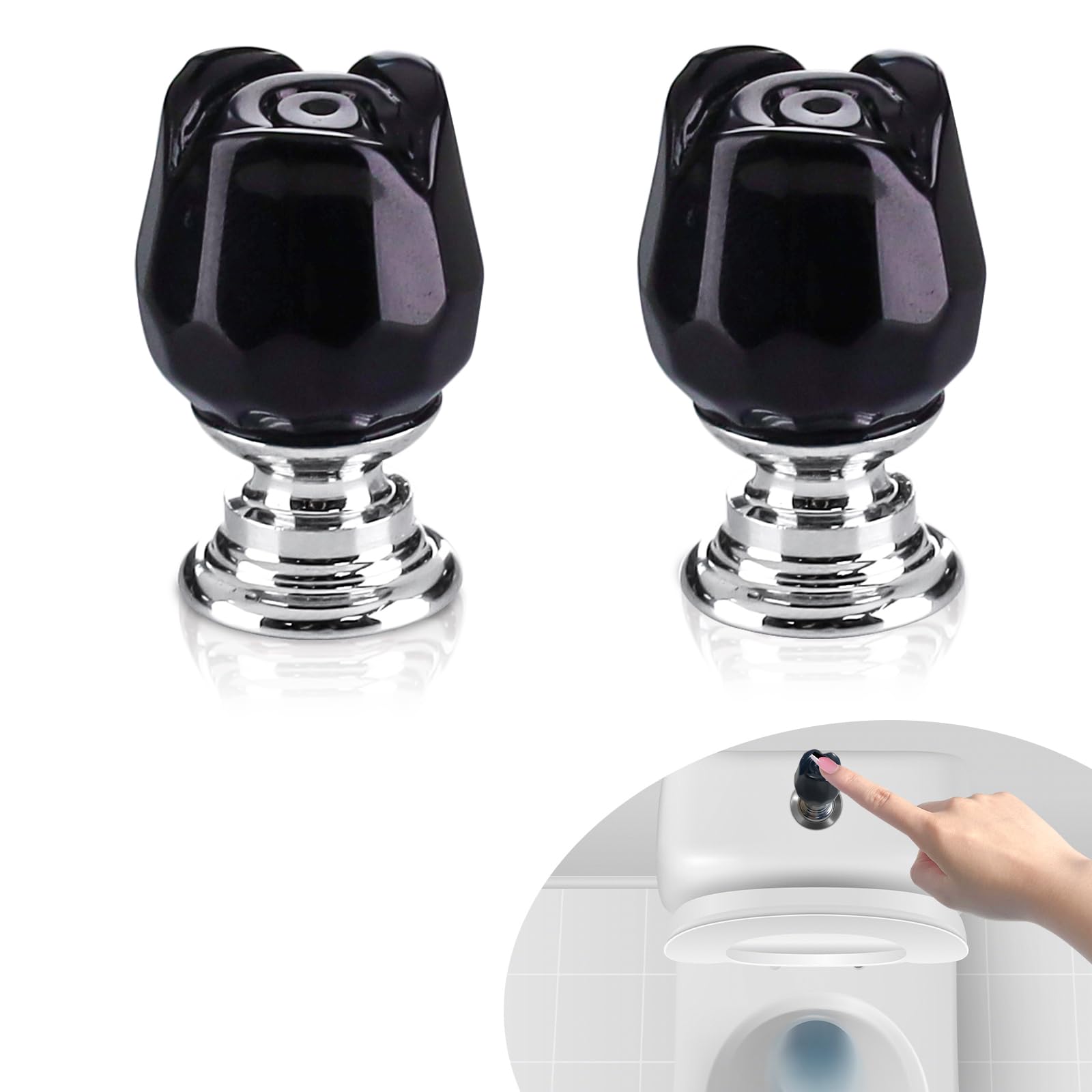 2pcs Diamond Shaped Toilet Button Pusher, Toilet Accessories Flush Tank, Drawer Handle for Bedroom Kitchen(Black)